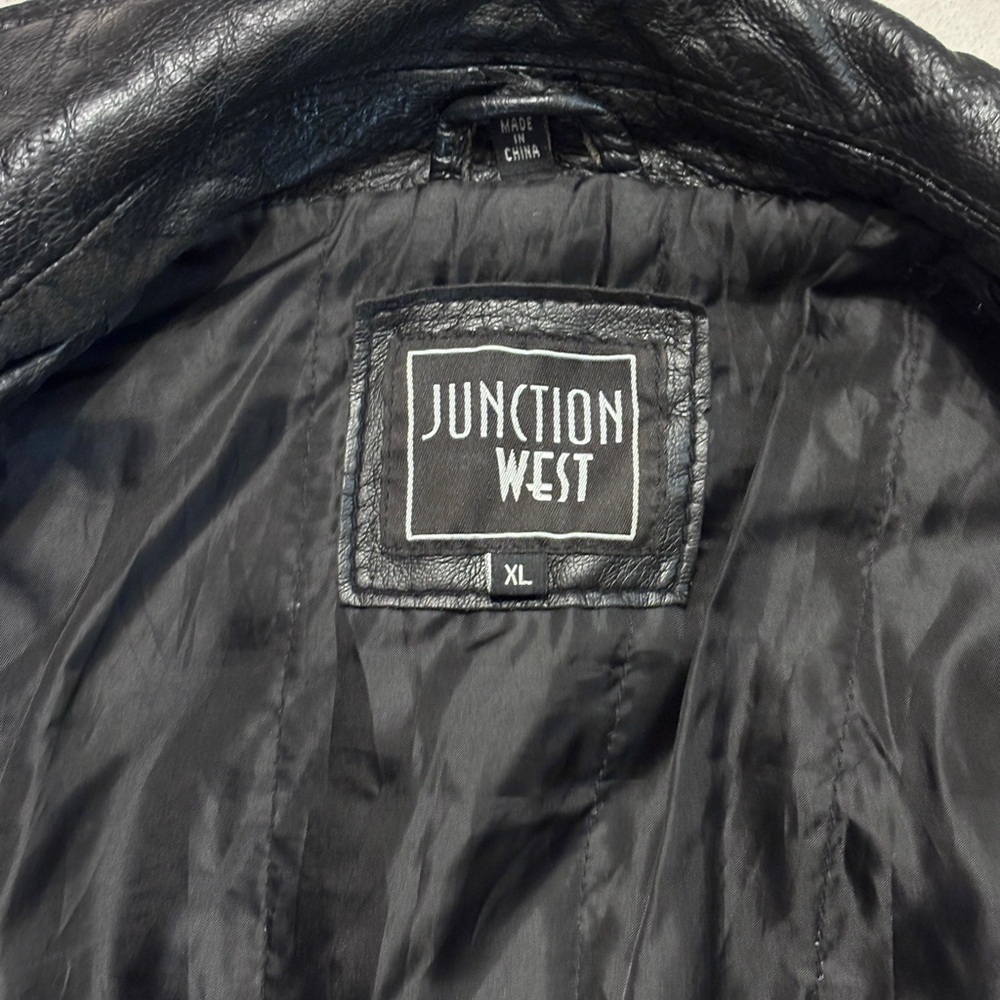 Junction West Black Patchwork Leather Bomber Jack… - image 6